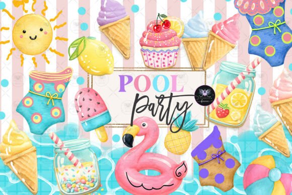 Download Summer Pool Party Clipart Watercolor - Summer Collection