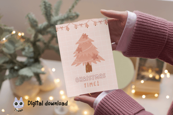 Download Pink Christmas Card Retro Print Template - Template Collection
