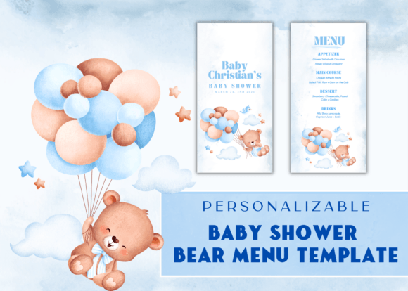Download Blue Bear Baby Shower Menu Template - Template Collection