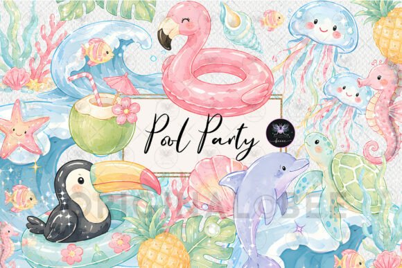 Download Summer Pool Party Clipart Watercolor - Summer Collection